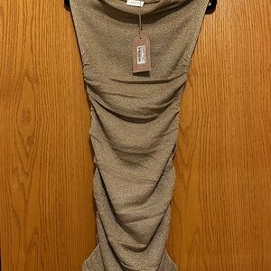 Meshki Metallic Gold Ruched Dress